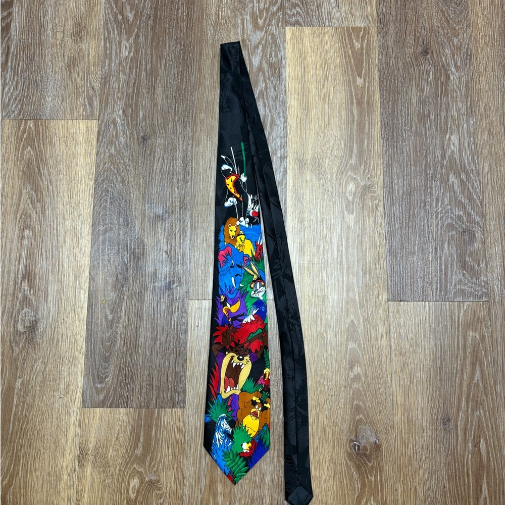 Warner Bros. Looney Tunes Black Tie with Multicolor Logo
